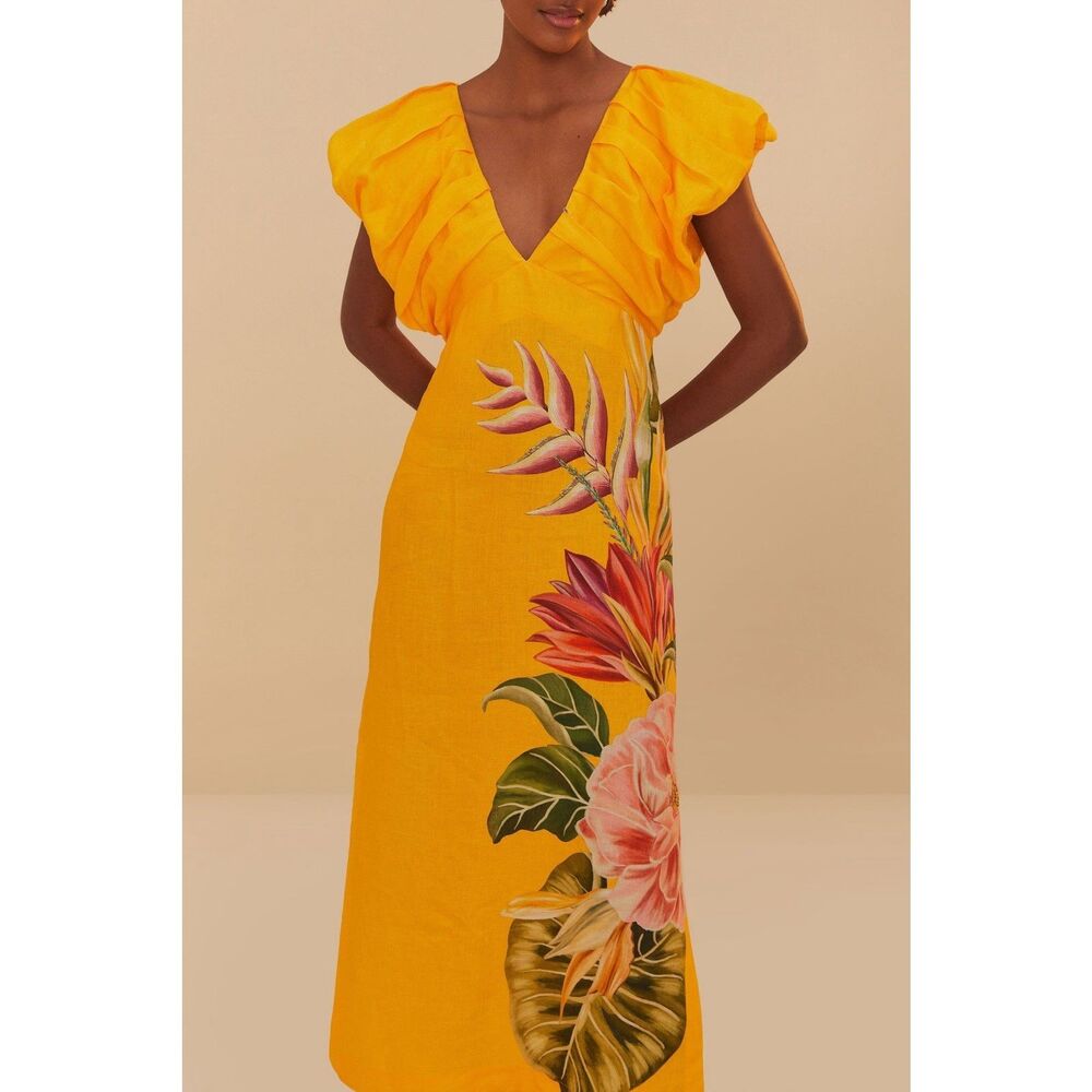 Anthropologie Farm Rio V-Neck Linen Midi Dress - Picture 6 of 13